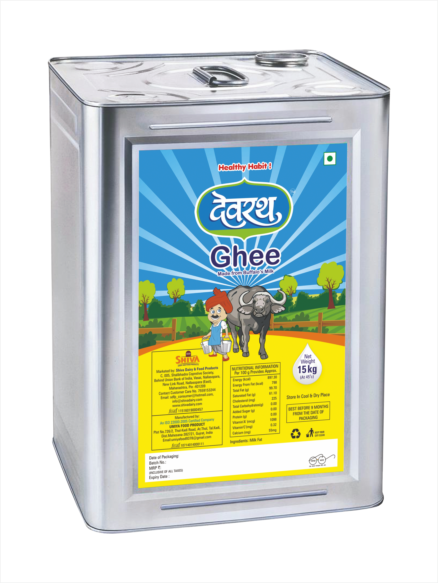 DEVRATH 15 KG TIN BUFFELO GHEE